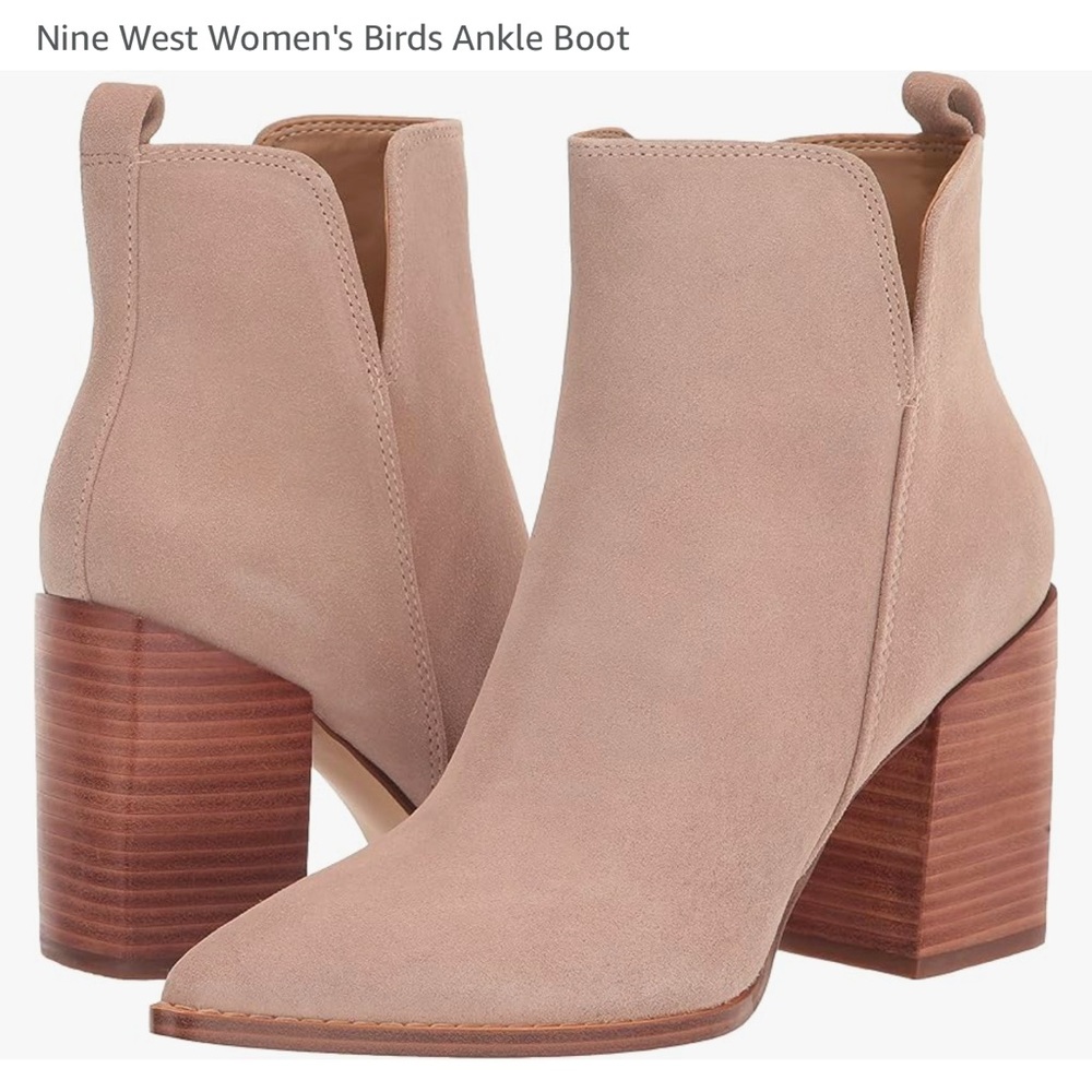 Nine West Tan Ankle Boots with Chunky Heel and Pointed Toe